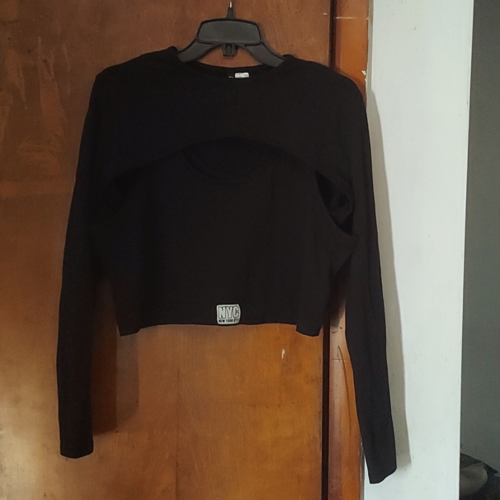 H&M T-SHIRT SET. BOLERO TOP ATTACHED TANK TOP, BLACK, JUNIORS FIT, SZ.XL,